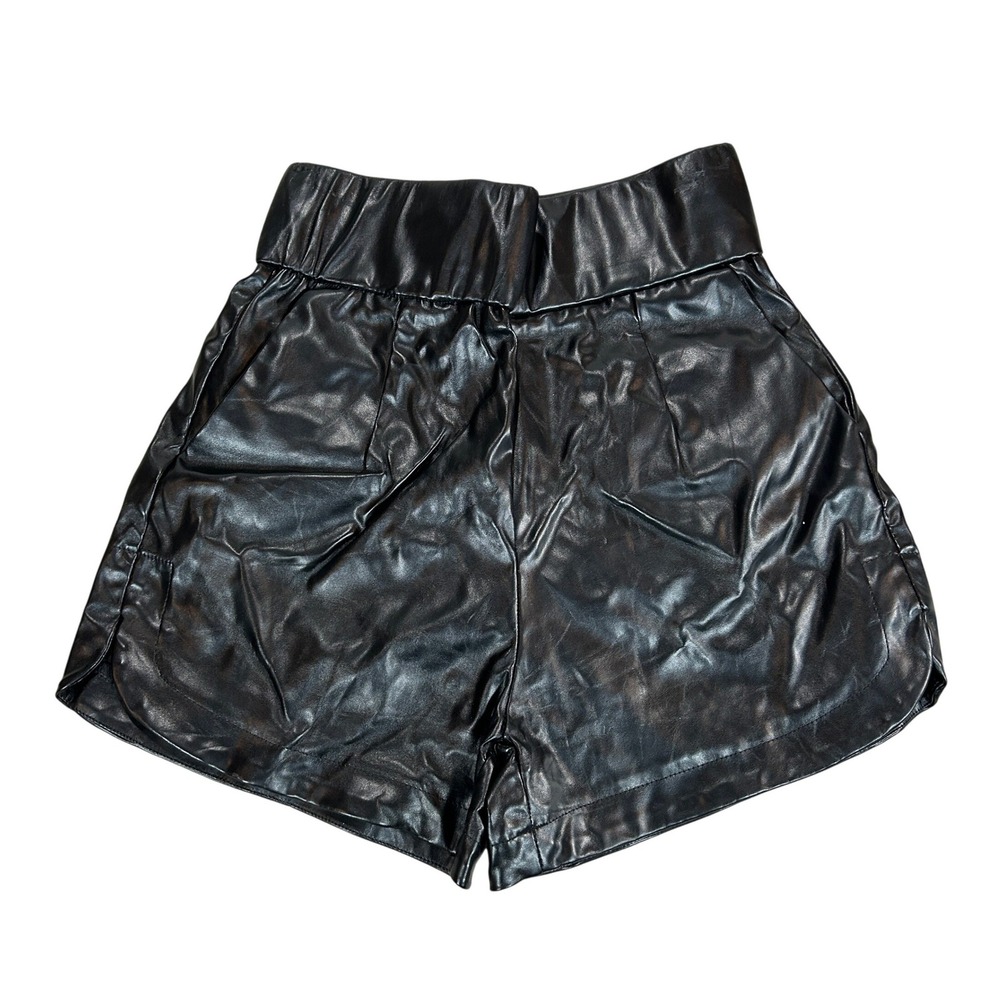 AMMO Black Faux Leather High Waisted Shorts Womens XS Rear Zip Edgy